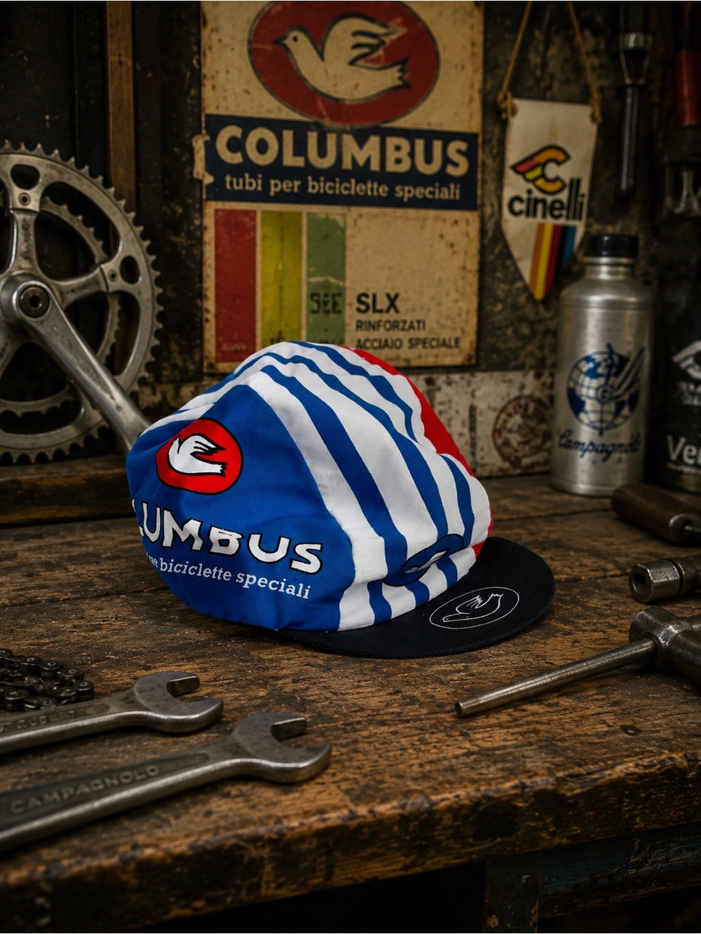 Vintage Columbus Cycling Cap Made in USA Italian Bicycle Racing Hat Eroica